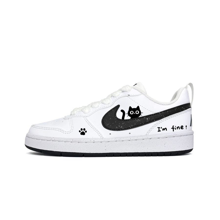 Nike Nike Court Borough Synthetic Leather Abrasion Resistant Low top Kids' Skateboarding Shoes Black White Kids'