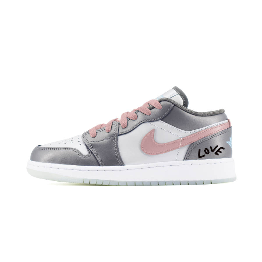 Jordan Jordan Air Jordan 1 Chuangyi Leather Low top Children's Basketball Shoes Silver Gray Teenagers