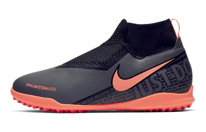 Nike Nike JR Phantom VSN Academy DF Slip Resistant Cushioning Abrasion Resistant Mid top Kids' Soccer Shoes Gray Pink Kids'