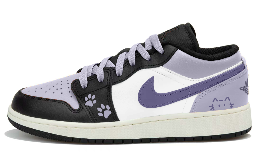 Jordan Jordan Air Jordan 1 Dusty Purple Meow Paw Slip Resistant Slip Resistant Low top Children's Basketball Shoes