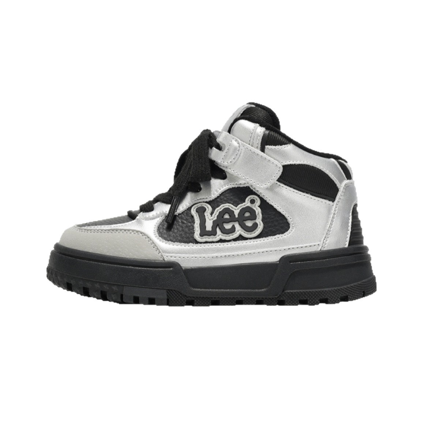 LEE KIDS Thermal Fleece Lined Lining Platform Comfortable And Trendy Outdoor Hook and Loop Insulated Shoes Black Silver