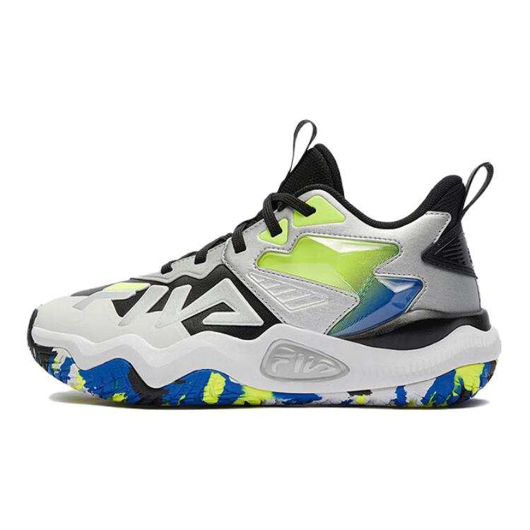 FILA KIDS Slip Resistant Abrasion Resistant Mid top Children's Basketball Shoes Black White Gray