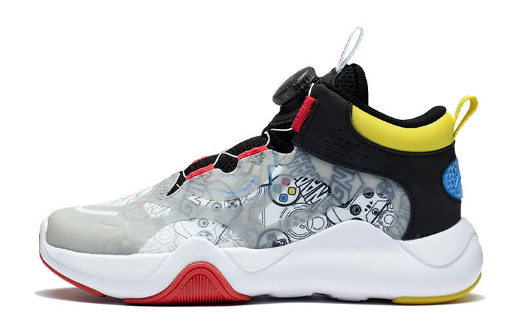 Li-Ning YOUNG Li Ning YOUNG Slip Resistant, Abrasion Resistant, Rebound Mid top Casual Shoes Gray White Black Yellow Teenagers