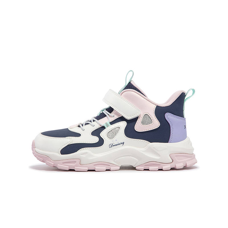 XTEP Synthetic Leather Slip Resistant Abrasion Resistant Mid top Kids' Outdoor Shoes White Pink Kids'
