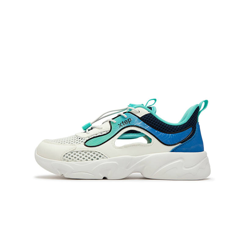XTEP Slip Resistant Abrasion Resistant Low top Casual Shoes Sail White Night Blue Kids'