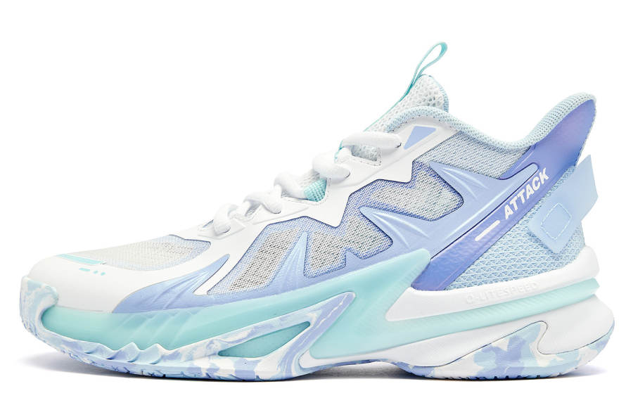 QIAODAN Fabric Niche Cushioning Abrasion Resistant Breathable Mid top Children's Basketball Shoes Light Blue Teenagers