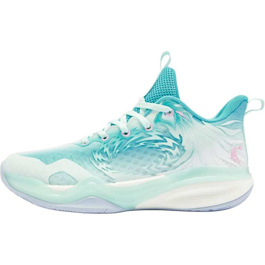 QIAODAN Synthetic Leather, Textile Slip Resistant Cushioning Low top Basketball Shoes Dreamy Blue/Water Wave Color