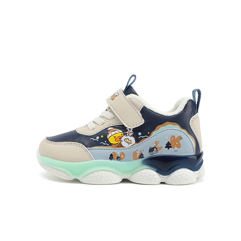 B.Duck Yellow Duck Synthetic Leather Thickened And Fleece Lined Hook and Loop Cartoon Cute Comfortable Sports