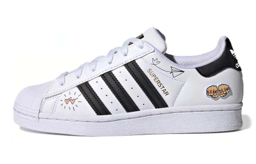 Adidas Originals SUPERSTAR J Round Tip Abrasion Resistant Low top Skateboard Shoes White Black Blue Unisex