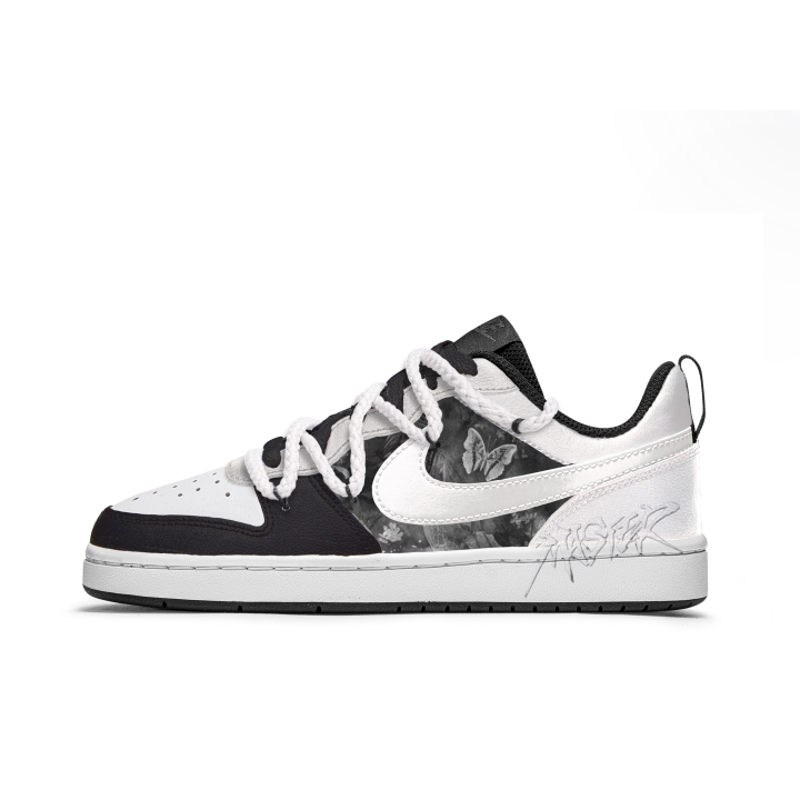 Nike Nike Court Borough Butterfly Diary Slip Resistant Abrasion Resistant Low top Kids' Skateboarding Shoes Black White