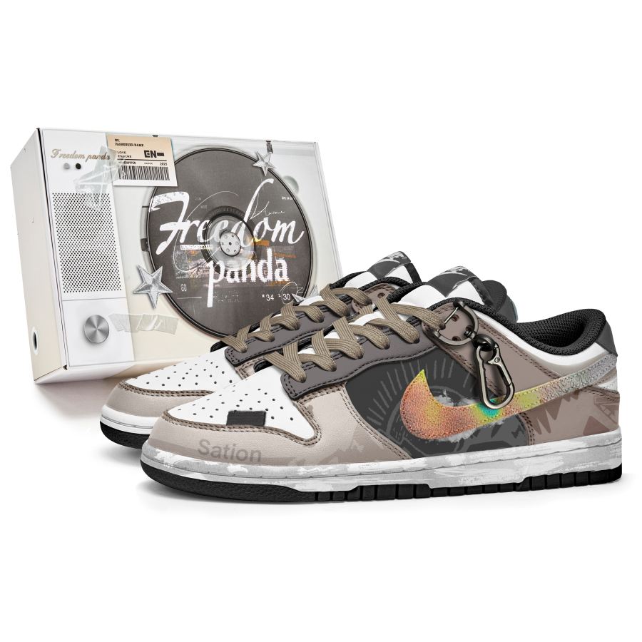 Nike Nike Dunk Box, Sand Dune Slip Resistant Abrasion Resistant Low top Kids' Skateboarding Shoes Brown White Teenagers