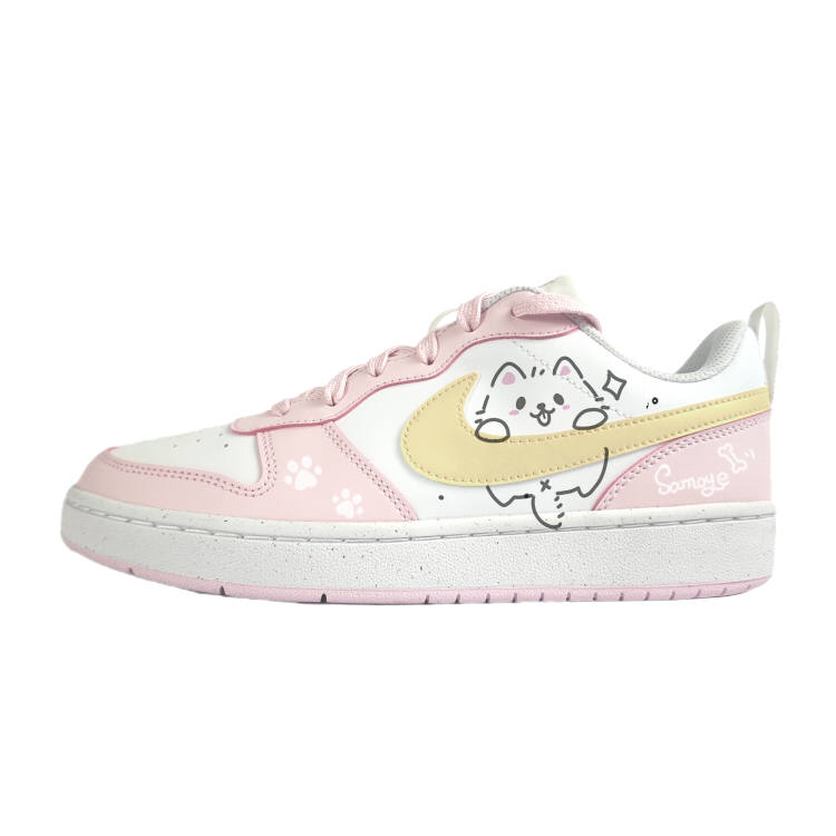 Nike Nike Court Borough Slip Resistant Abrasion Resistant Low top Kids' Skateboarding Shoes White Teenagers