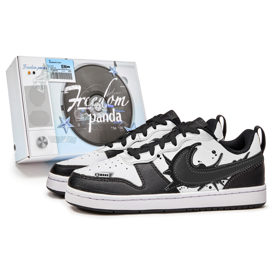 Nike Nike Court Borough Slip Resistant Abrasion Resistant Low top Kids' Skateboarding Shoes Black White Teenagers