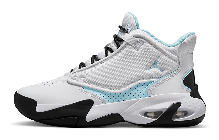 Jordan Jordan Max Aura 4 Slip Resistant Cushioning Abrasion Resistant Mid top Basketball Shoes White Blue Unisex