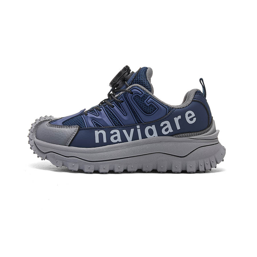 NAVIGARE Small Sailboat Synthetic Leather, Textile Anti Kick Low top Kids' Outdoor Shoes Gray Blue