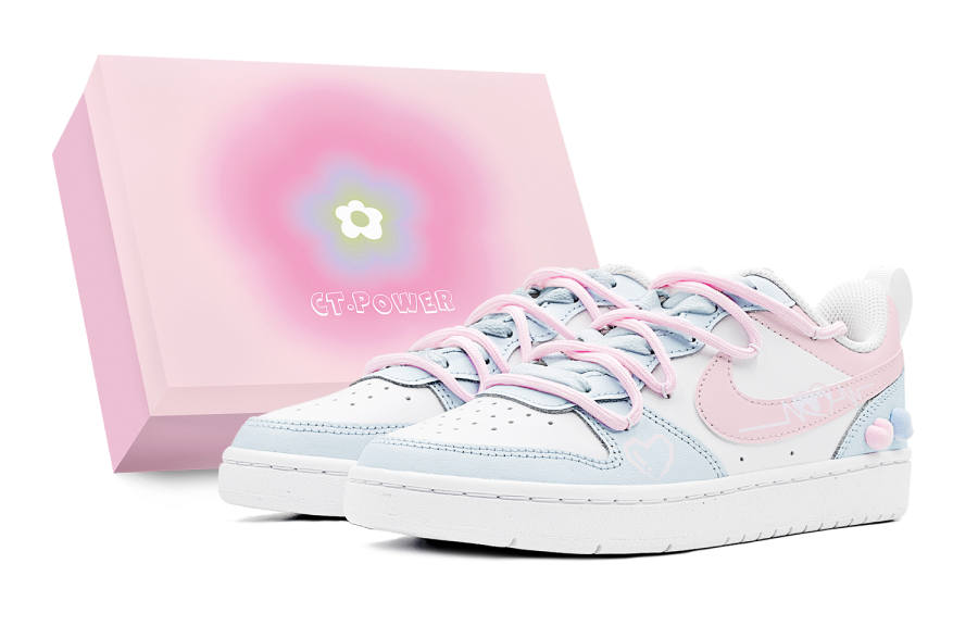 Nike Nike Court Borough Slip Resistant Abrasion Resistant Low top Kids' Skateboarding Shoes Pink Blue Teenagers