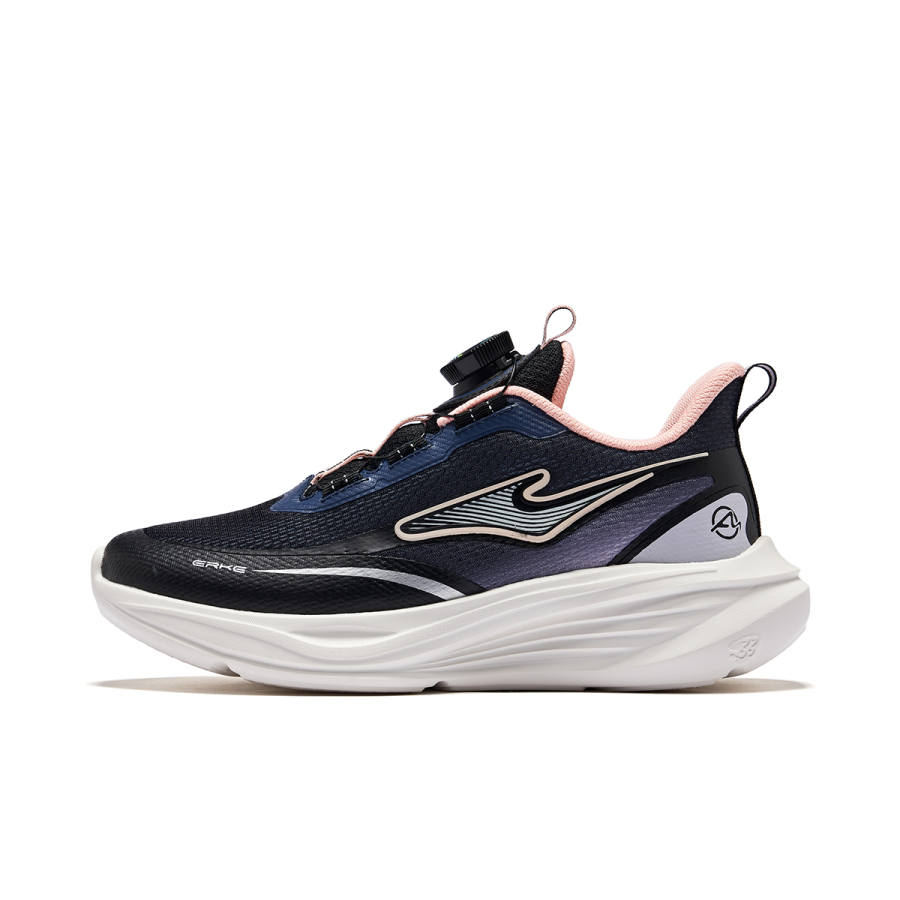 ERKE KIDS Xing Yi Abrasion Resistant Rebound Lightweight Cushioning Low top Kids' Running Shoes Jet Black/Ink Blue