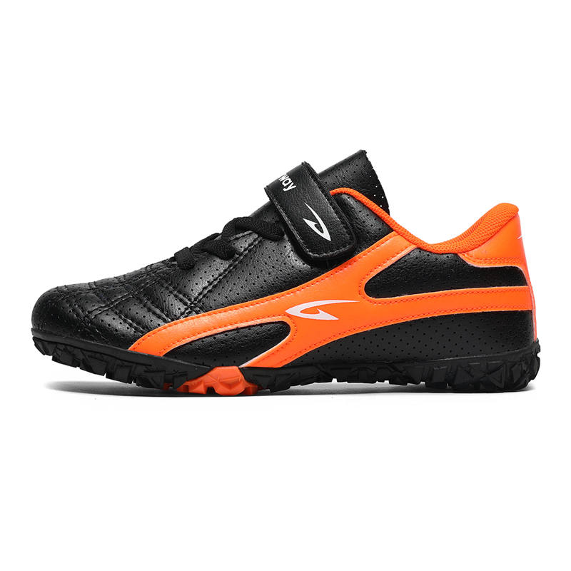 DEERWAY Lightweight Cushioning Slip Resistant Low top Kids' Soccer Shoes Black Orange Kids'