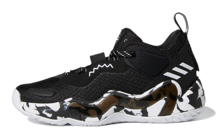 Adidas Adidas D.O.N. Issue #3 Wear resistant And Lightweight Mid top Children's Basketball Shoes Black White Teenagers
