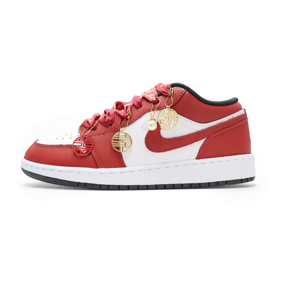 Jordan Jordan Air Jordan 1 Slip Resistant Cushioning Breathable Low top Children's Basketball Shoes White Red Teenagers