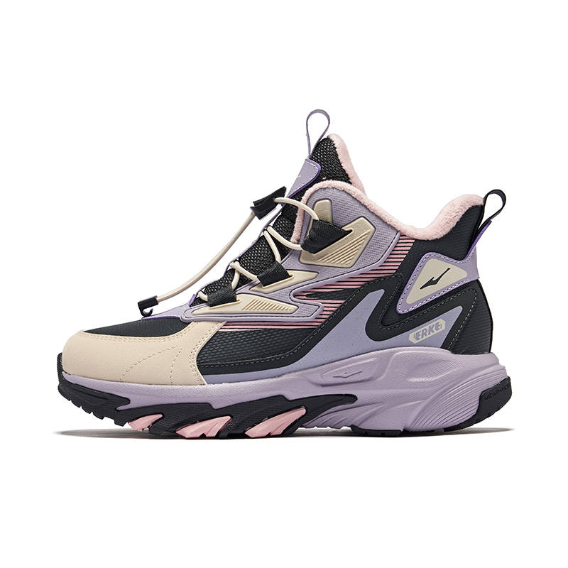 ERKE KIDS Fengyun Collection, Fleece Lined Abrasion Resistant Thermal Mid top Kids Lifestyle Shoes Black Purple Kids'