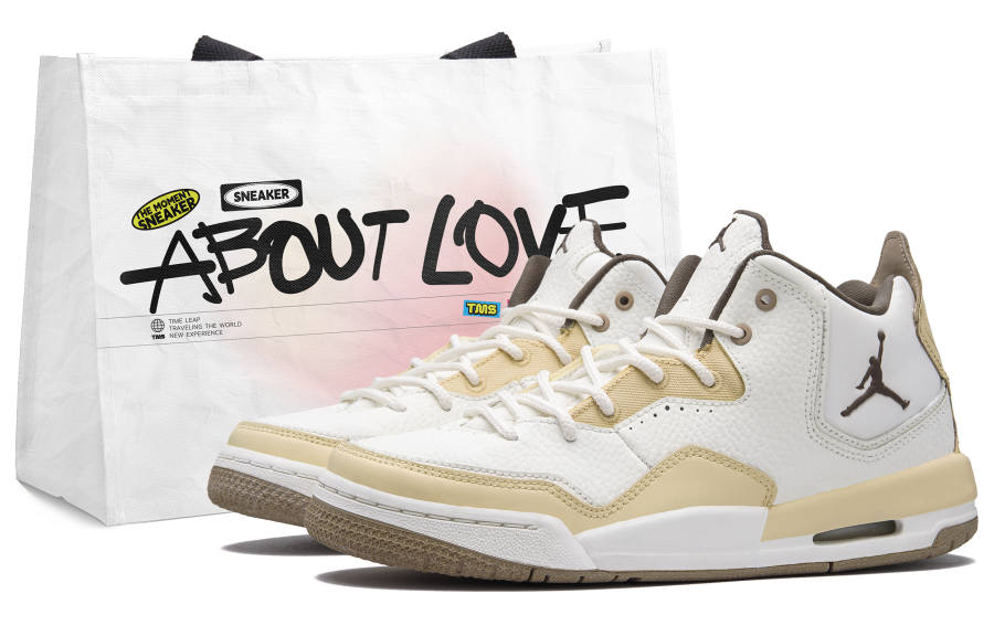 Jordan Jordan Courtside 23 Synthetic Leather Mid top Children's Basketball Shoes Yellow White Teenagers