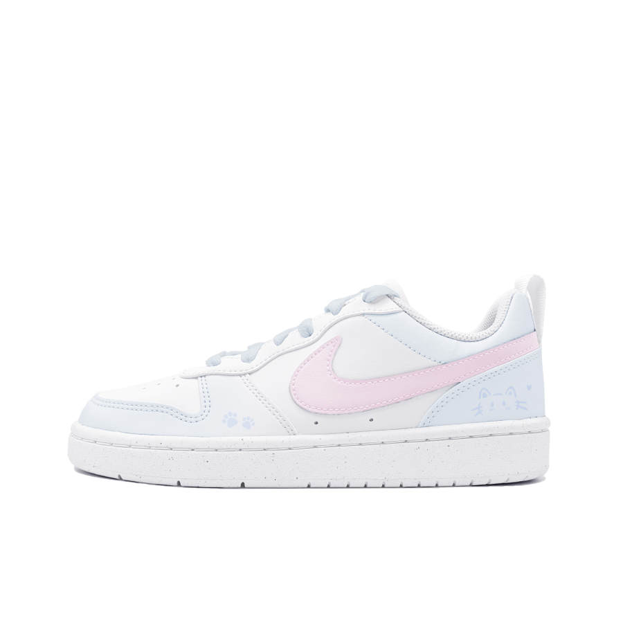 Nike Nike Court Borough Sweetie Cat Paw, 2 Leather Cushioning, Wear Resistant Low top Kids' Skateboarding Shoes Haze Blue