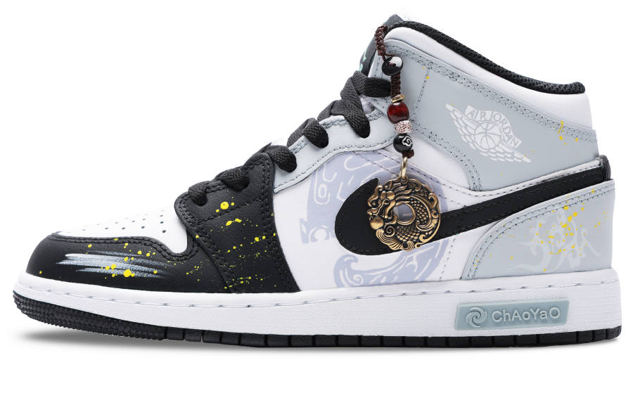 Jordan Jordan Air Jordan 1 Mid High top Children's Basketball Shoes Light Gray Teenagers