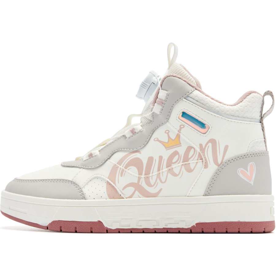 QIAODAN High top Skateboard Shoes White Pink Teenagers