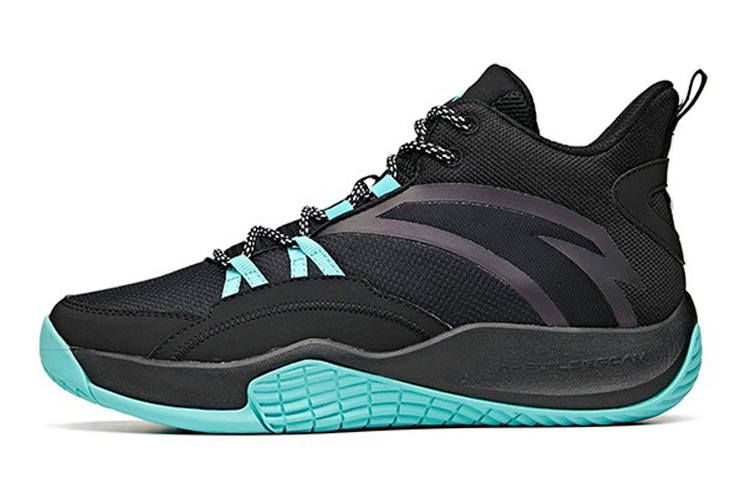 Antakids Anta Dark Night Synthetic Leather, Textile Slip Resistant Abrasion Resistant Mid top Basketball Shoes Black Green