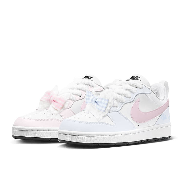Nike Nike Court Borough Bowknot Mismatched Synthetic Leather Cushioning, Wear Resistant Low top Kids' Skateboarding Shoes