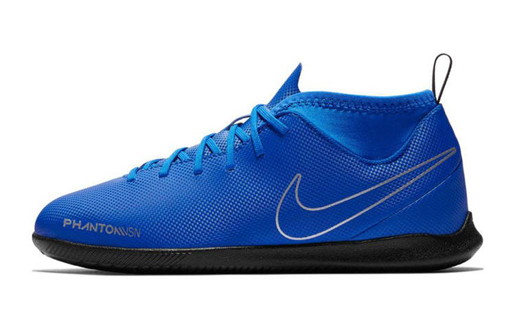 Nike Nike JR Phantom VSN Club DF IC Slip Resistant Cushioning Abrasion Resistant Mid top Kids' Soccer Shoes Blue Kids'