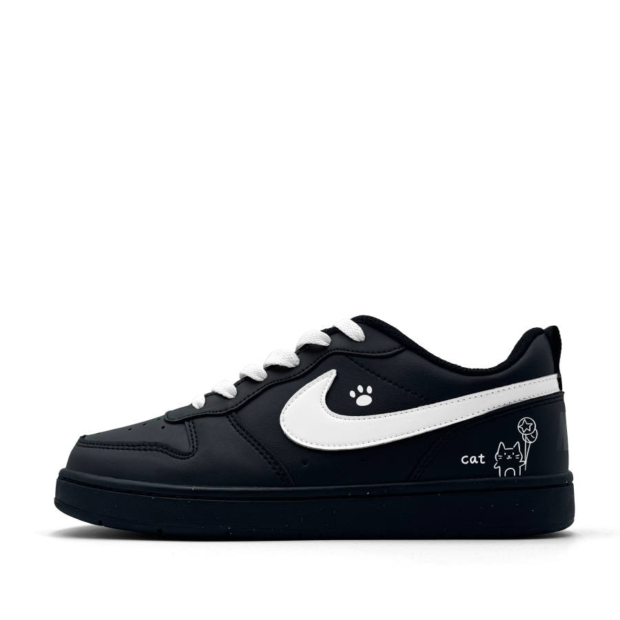 Nike Nike Court Borough Black Cat Paw Leather Abrasion Resistant Slip Resistant Abrasion Resistant Slip Resistant Low top