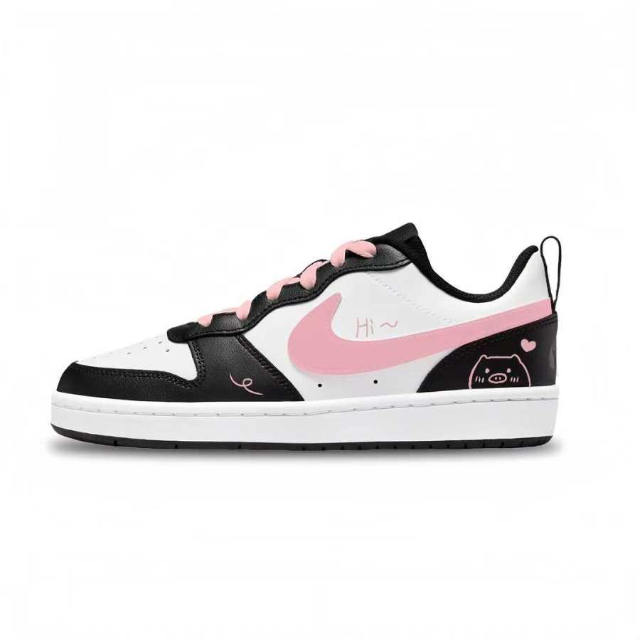 Nike Nike Court Borough Piglet Synthetic Leather Low top Kids' Skateboarding Shoes Black Pink Unisex