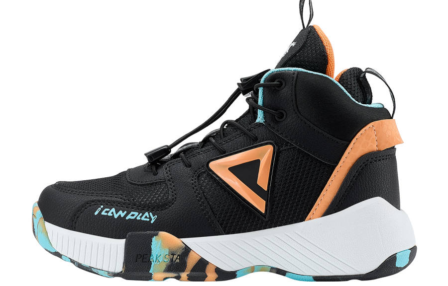PEAK Synthetic Leather High top Children's Basketball Shoes Black Orange