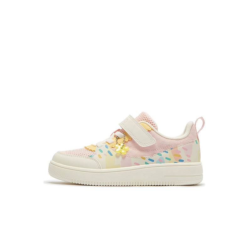 XTEP Synthetic Leather Slip Resistant Abrasion Resistant Low top Skateboard Shoes Pastel Pink Vanilla Yellow Kids'