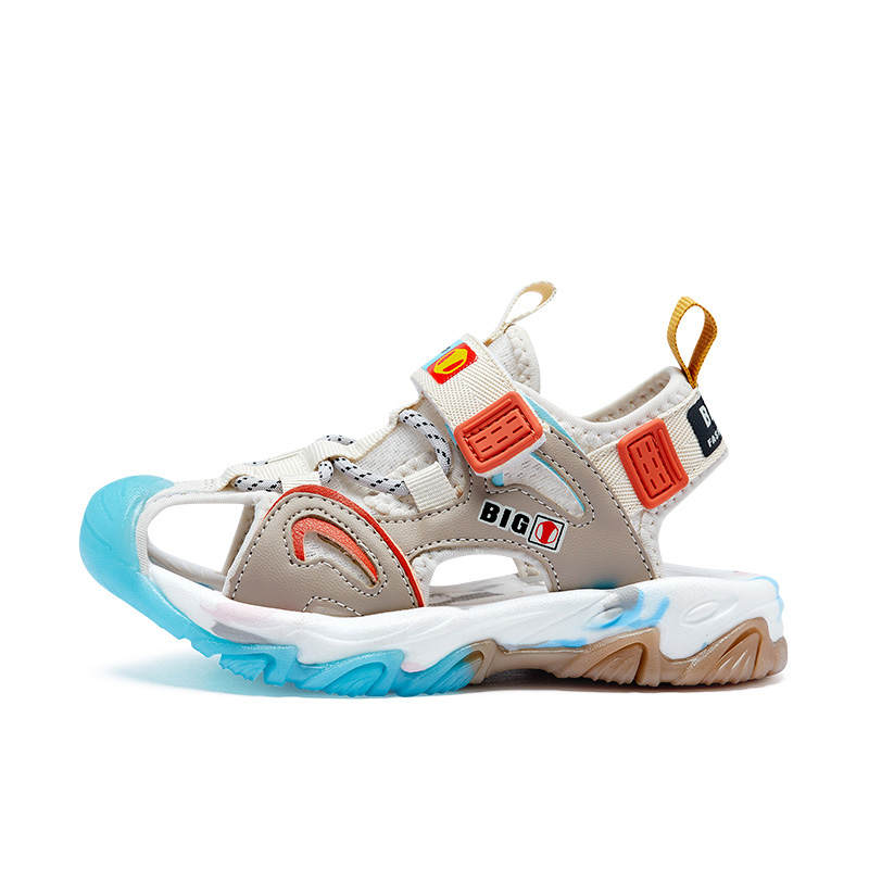 BIG WASP Abrasion Resistant Slip Resistant Abrasion Resistant Slip Resistant Children's Sandals Beige Blue Teenagers