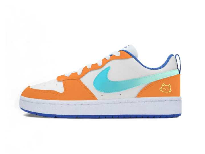 Nike Nike Court Borough Flower Branch Custom, Honey Orange Ice Blue Cat PU Polyurethane Low top