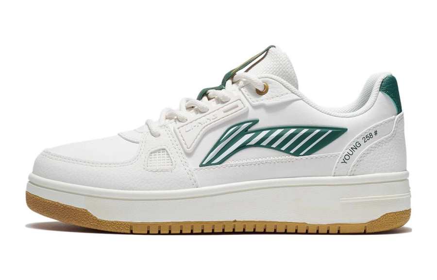 Li-Ning YOUNG Li Ning YOUNG Synthetic Leather Low top Skateboard Shoes White Green Unisex