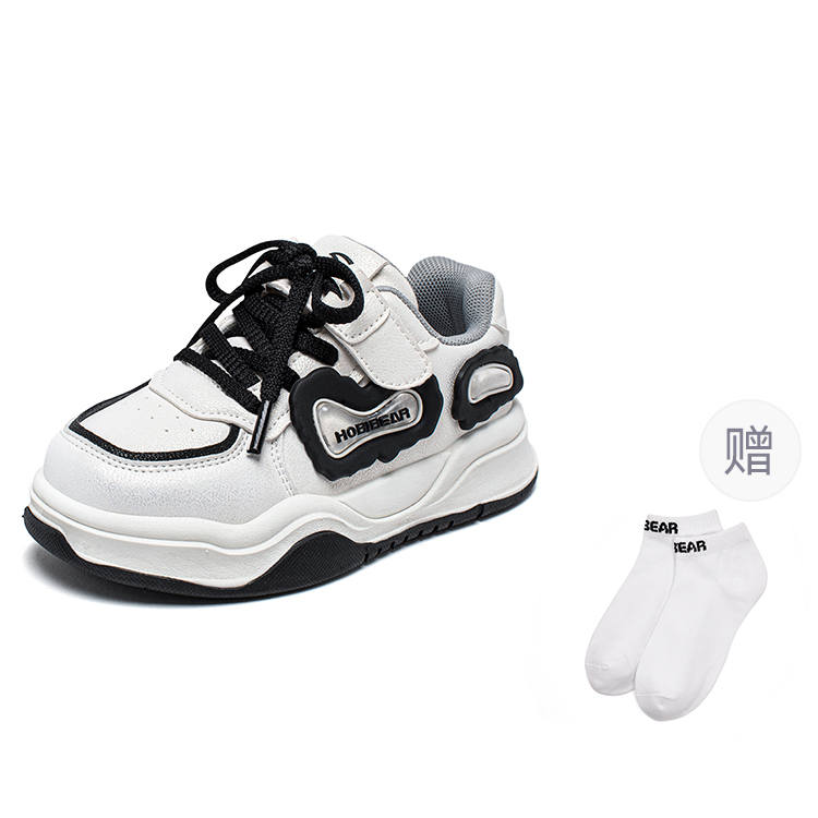 HOBIBEAR Synthetic Leather Cushioning Abrasion Resistant Breathable Low top Kids Lifestyle Shoes Silver Black Kids'