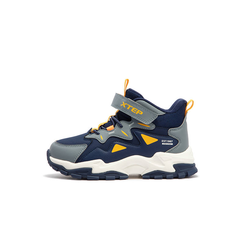 XTEP Cushioning, Wear Resistant Mid top Kids Lifestyle Shoes Blue Gray Children Aged 3 7 Years Old