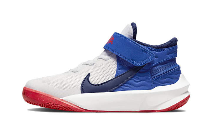 Nike Nike Team Hustle D 10 Flyease Mid top Children's Basketball Shoes Gray Blue Children Aged 3 7 Years Old