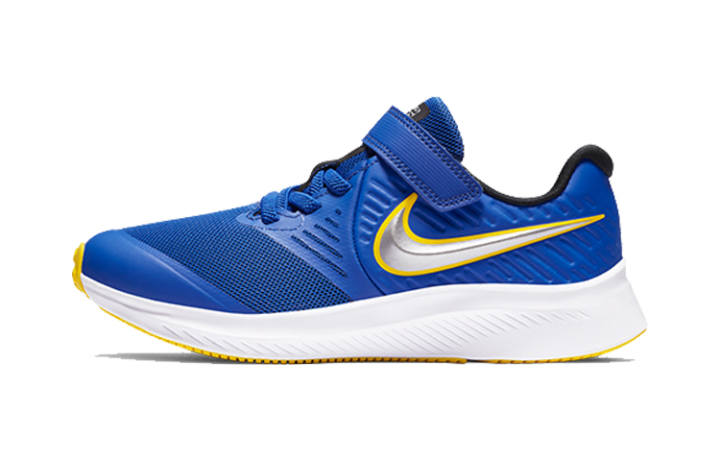 Nike Nike Star Runner 2 Hook and loop Slip Resistant Cushioning Low top Kids' Running Shoes Blue Silver