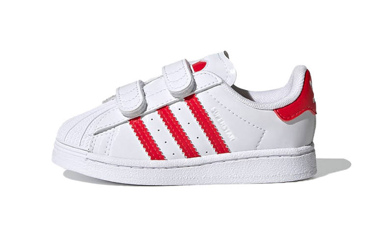 Adidas Originals SUPERSTAR Comfortable Breathable Low top Skateboard Shoes White Red Infant And Toddler
