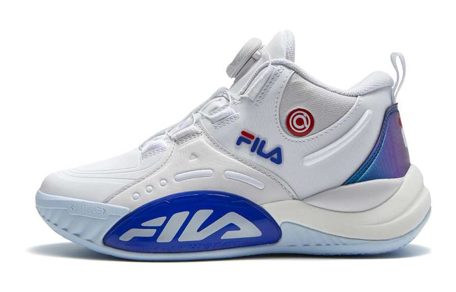 FILA KIDS Cushioning Low top Children's Basketball Shoes White Blue Teenagers