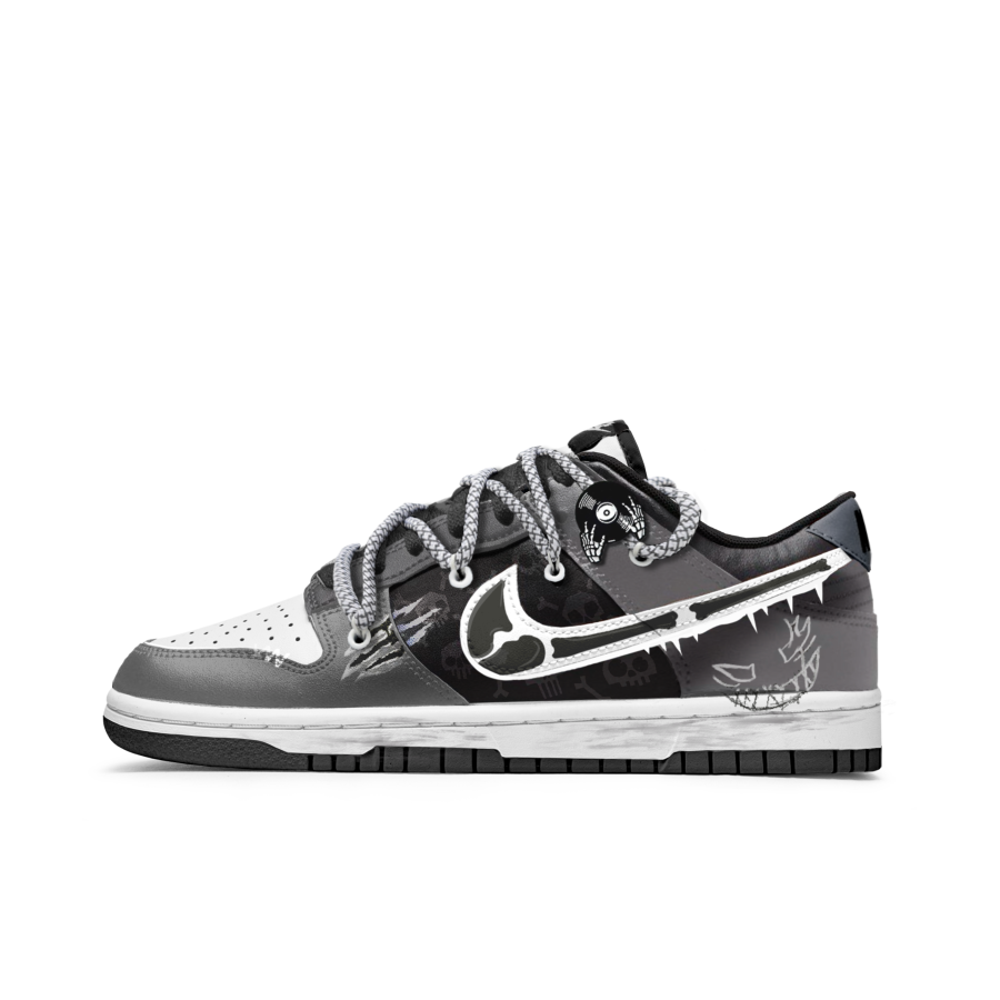 Nike Nike Dunk Death Party Graffiti Slip Resistant Abrasion Resistant Low top Kids' Skateboarding Shoes Black Gray Teenagers