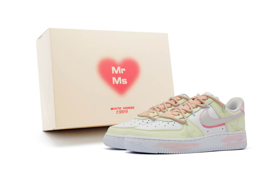 Nike Nike Air Force 1 LE Leather Cushioning Low top Kids' Skateboarding Shoes Yellow White Pink Teenagers