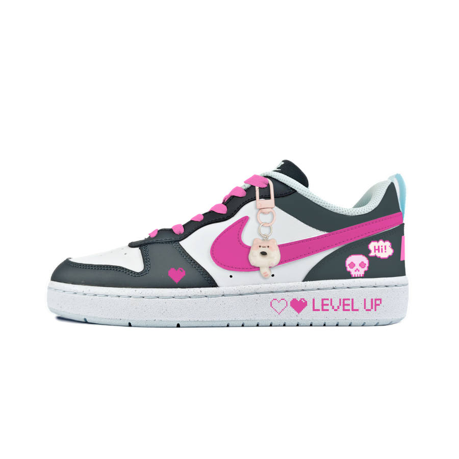 Nike Nike Court Borough Pink Skeleton Slip Resistant Abrasion Resistant Low top Kids' Skateboarding Shoes Black Teenagers