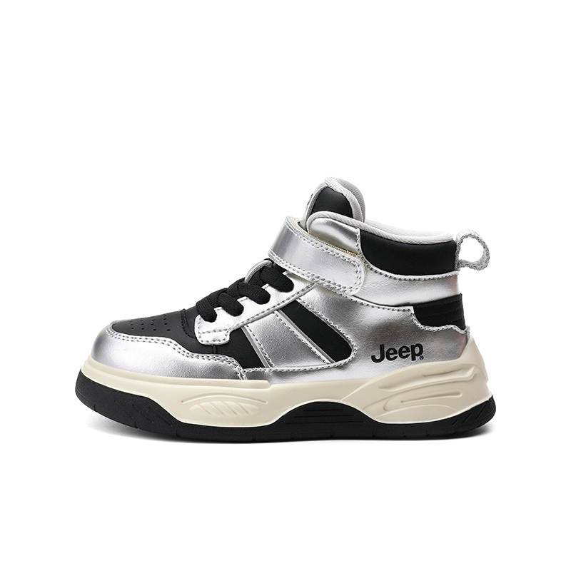 Jeep Trendy High top Kids' Skateboarding Shoes Silver Black Kids'