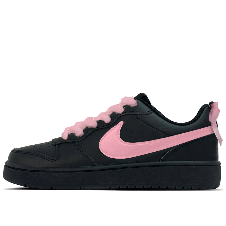 Nike Nike Court Borough Night Pink Floss Leather Slip Resistant Low top Kids' Skateboarding Shoes Black Teenagers